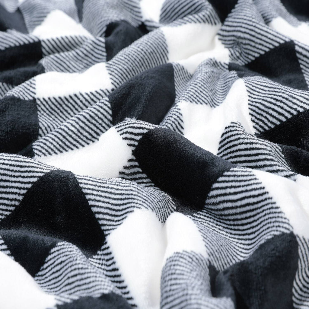 Plaid Sherpa Blanket Black - and - White Checks - NANPIPERHOME