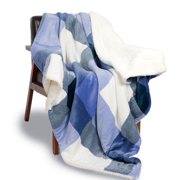 Plaid Sherpa Blanket Blue Checkers - NANPIPERHOME