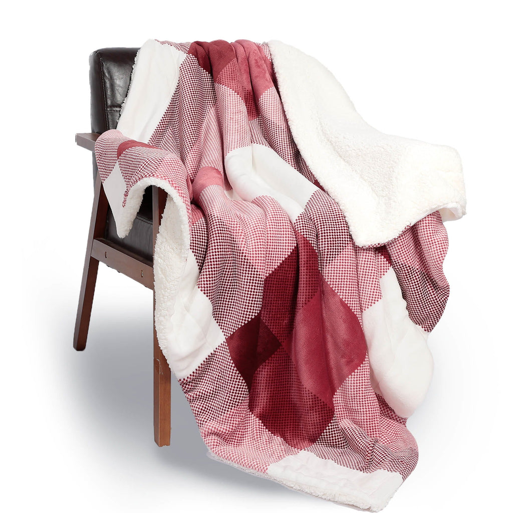 Plaid Sherpa Blanket Red Checkers - NANPIPERHOME