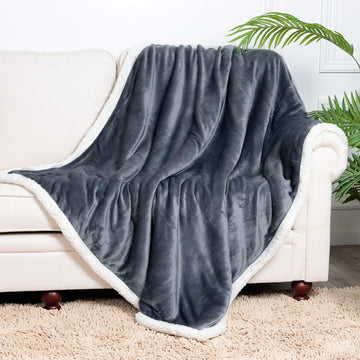 Sherpa Edge Blankets Grey - NANPIPERHOME