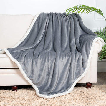Sherpa Edge Blankets Light Grey - NANPIPERHOME