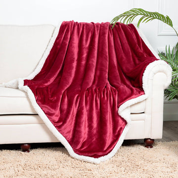 Sherpa Edge Blankets Wine Red - NANPIPERHOME