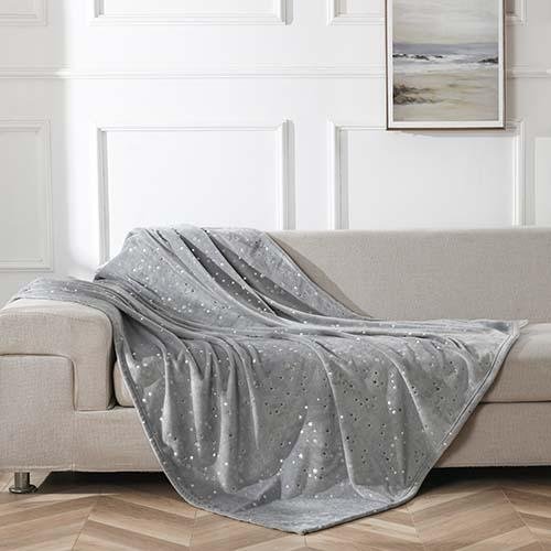NANPIPER Star Foil Throw Blanket,Soft Flannel Fleece Blanket,Light Grey - NANPIPERHOME