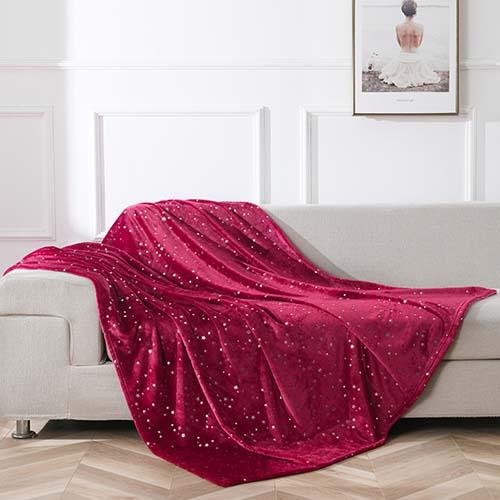 NANPIPER Star Foil Throw Blanket,Soft Flannel Fleece Blanket,Wine Red - NANPIPERHOME