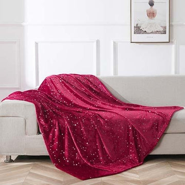 NANPIPER Star Foil Throw Blanket,Soft Flannel Fleece Blanket,Wine Red - NANPIPERHOME