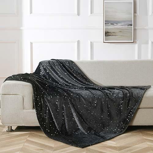 NANPIPER Star Foil Throw Blanket,Soft Flannel Fleece Lightweight Blanket,Grey - NANPIPERHOME