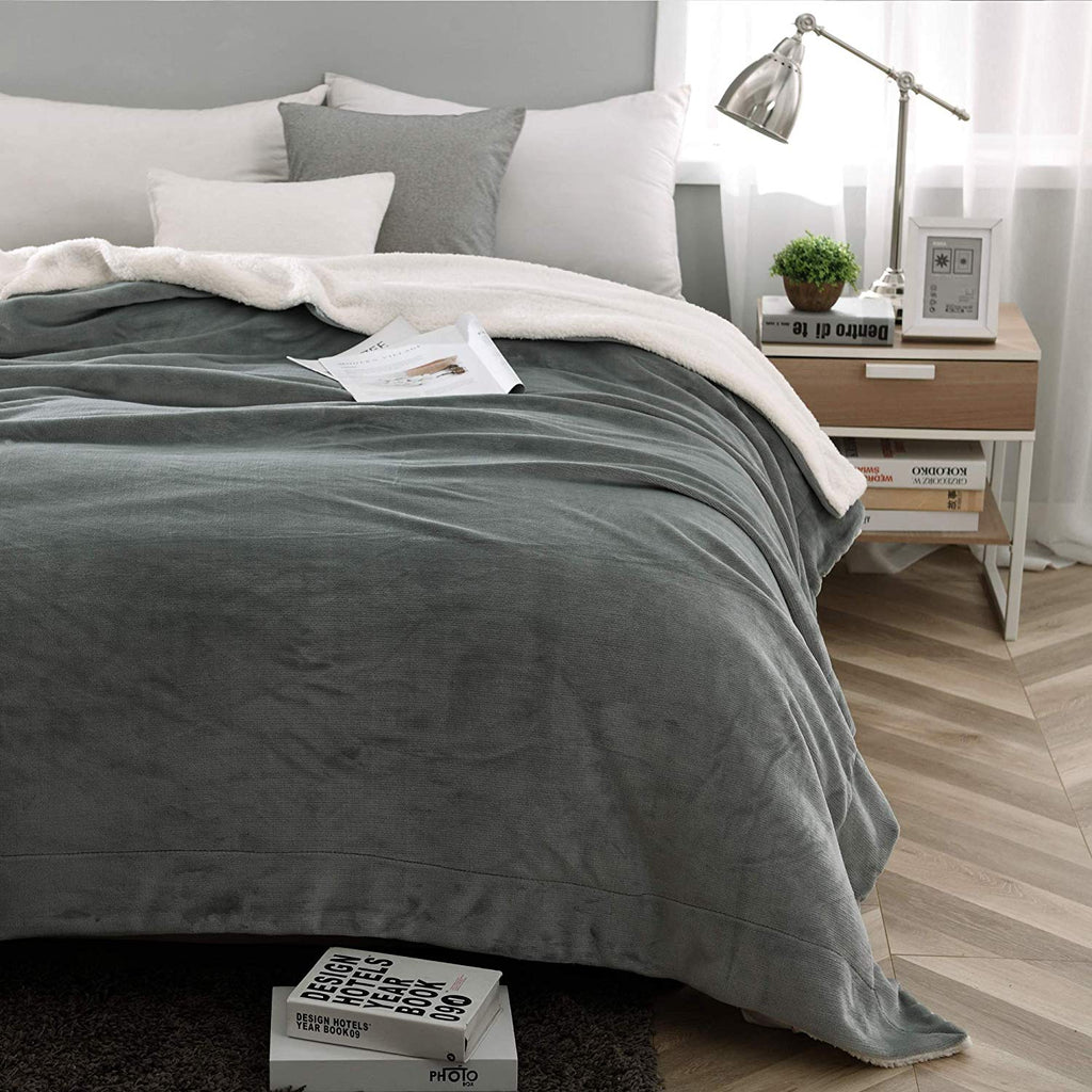 Sherpa Blanket Throw Blankets Light Grey - NANPIPERHOME