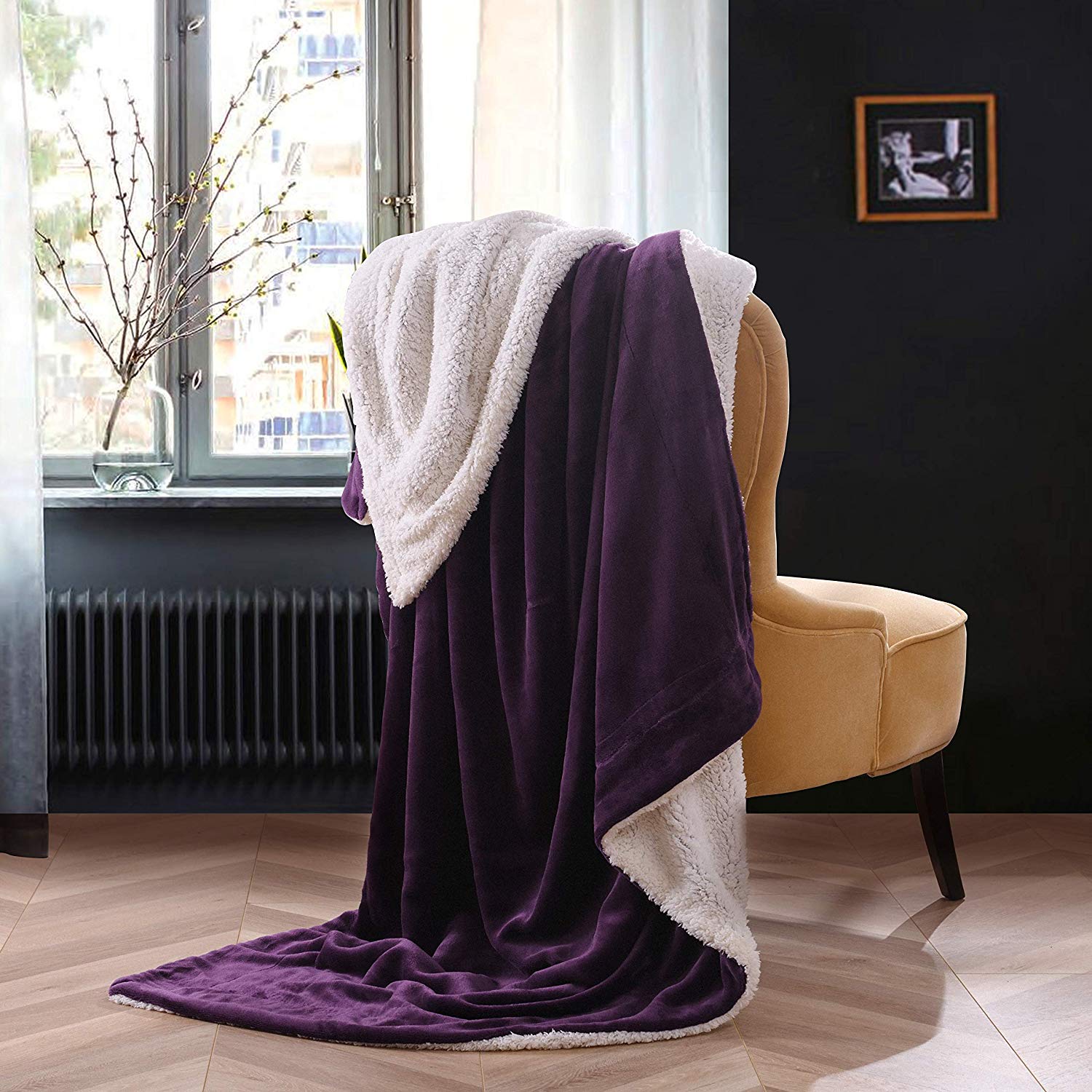 Sherpa Blanket Throw Blankets Purple - NANPIPERHOME