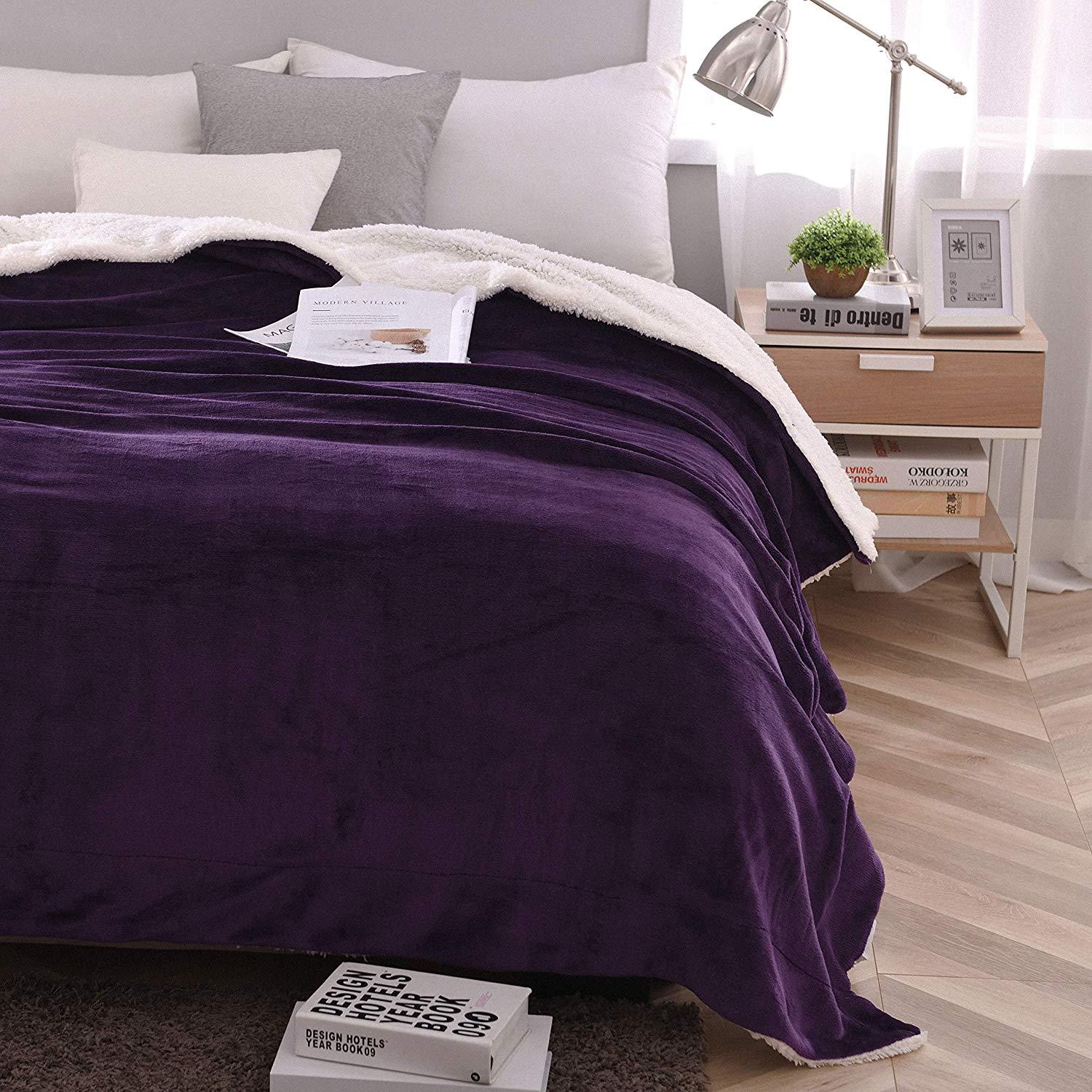 Sherpa Blanket Throw Blankets Purple - NANPIPERHOME