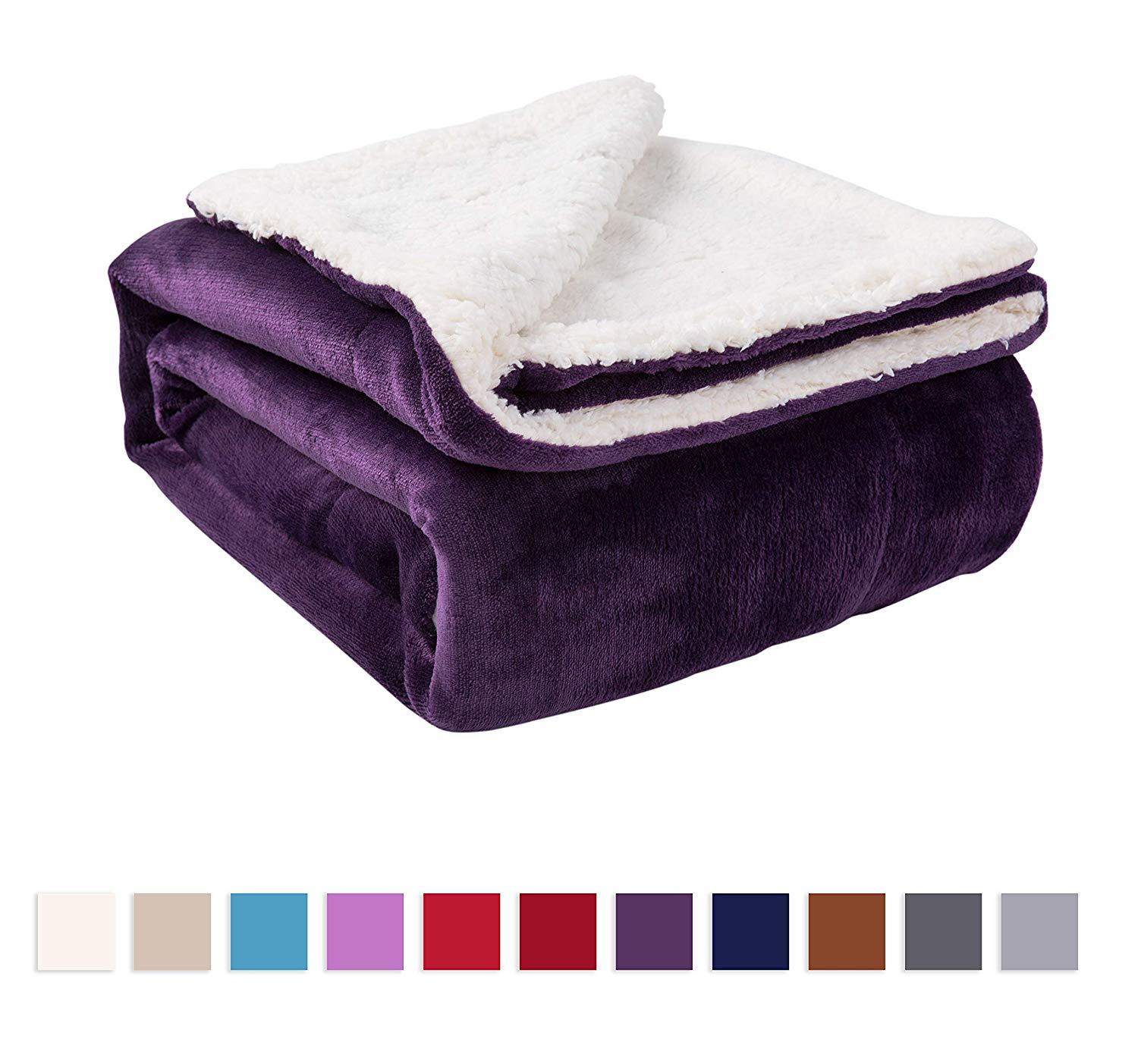 Sherpa Blanket Throw Blankets Purple - NANPIPERHOME