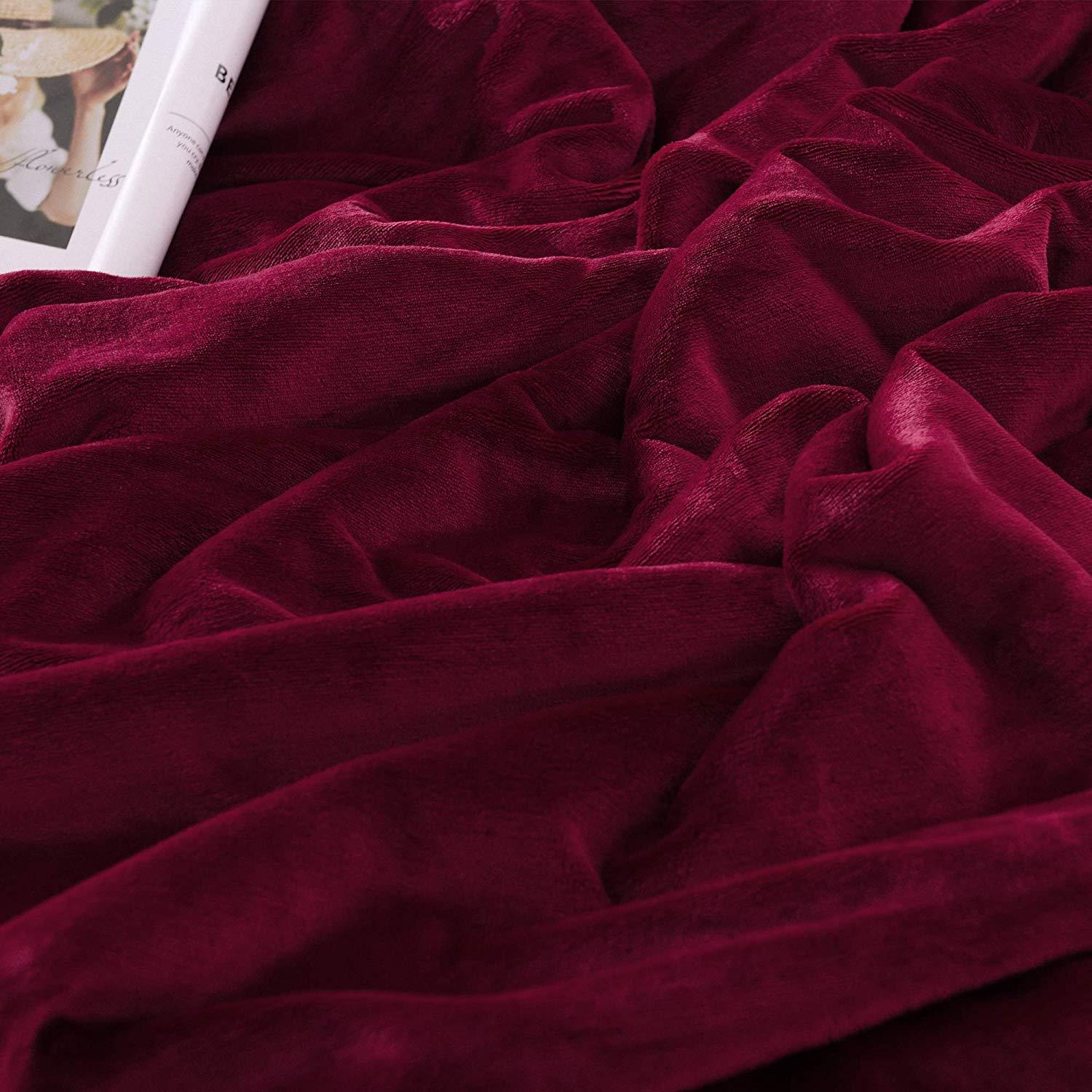 Sherpa Blanket Throw Blankets Wine Red - NANPIPERHOME