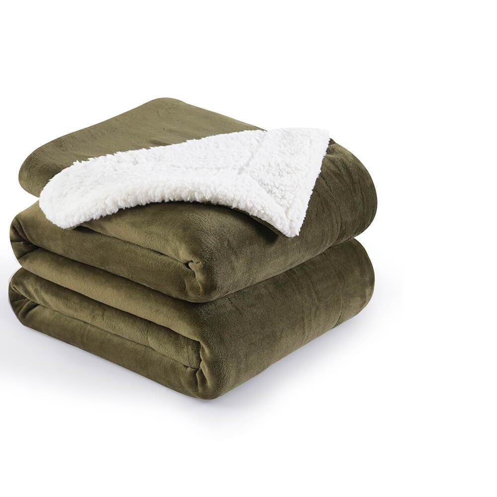 Sherpa Blankets Olive Green - NANPIPERHOME