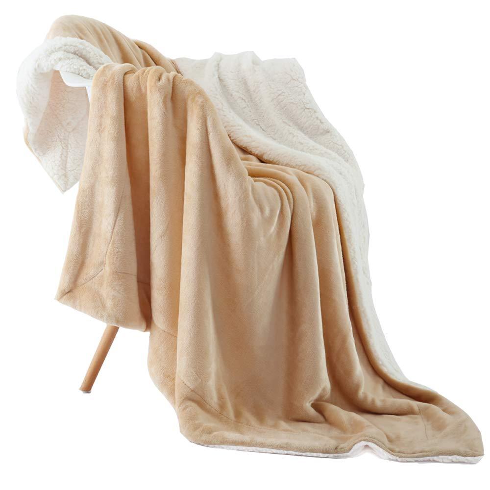 Sherpa Flannel Throw Blanket Super Soft Fuzzy Plush Microfiber for Bed/Couch (Beige) - NANPIPERHOME