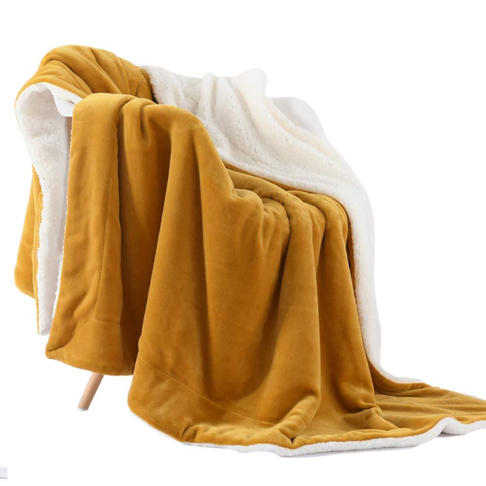 Sherpa Flannel Throw Blanket Super Soft Fuzzy Plush Microfiber for Bed/Couch (Ginger Yellow) - NANPIPERHOME