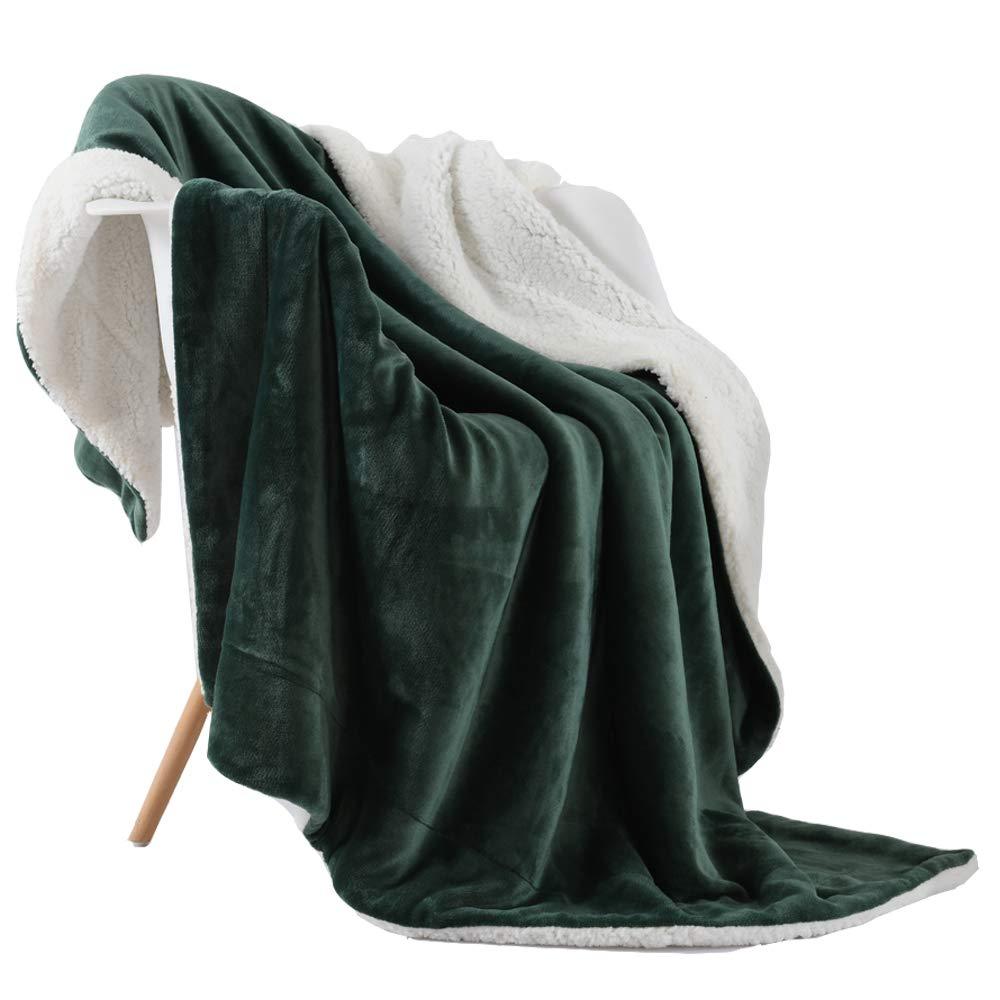 Sherpa Flannel Throw Blanket Super Soft Fuzzy Plush Microfiber for Bed/Couch (Olive Green) - NANPIPERHOME