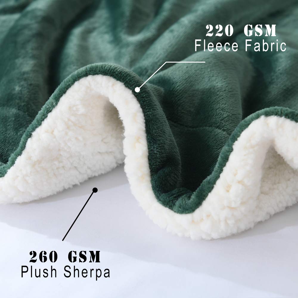 Sherpa Flannel Throw Blanket Super Soft Fuzzy Plush Microfiber for Bed/Couch (Olive Green) - NANPIPERHOME